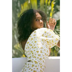 Sabo Skirt Women Maxi Dress S Yellow Floral One Shoulder Cut Out Ruched Slit thumbnail 4