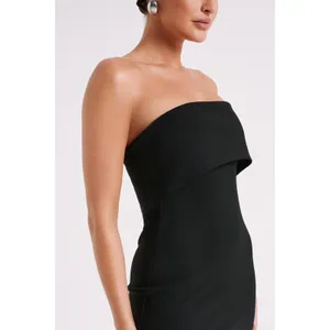 NEW Meshki Mariska Black Strapless Crepe Foldover Bandeau Mini Bodycon Dress 2XL thumbnail 2