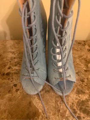 Wild Diva Light Blue Denim Lace-Up Peep Toe Heeled Booties Never worn! thumbnail 2