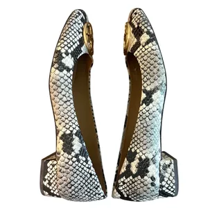 Tory Burch Chelsea Snake Embossed Ballet Flats Gold Logo Block Heel Size 7.5 thumbnail 7