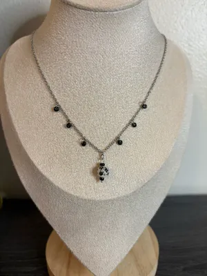 Handmade Black Floral Porcelain Charm Necklace | Waterproof & Tarnish Resistant thumbnail 2