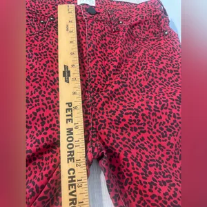 Alice + Olivia Good High Rise Ankle Skinny Jeans Red Leopard Funky Rock Size 28 thumbnail 5