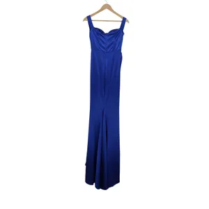 Royal Blue Satin Sweetheart Neckline Evening Gown Formal Dress Floor Length Slit thumbnail 3