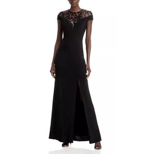 Adrianna Papell Embellished Illusion-Yoke Gown Sequin Jersey Dress Size 6 Black thumbnail 2