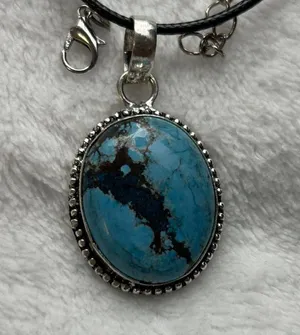 Turquoise Natural Gemstone 925 Silver Plated Gemstone Pendant Necklace thumbnail 8