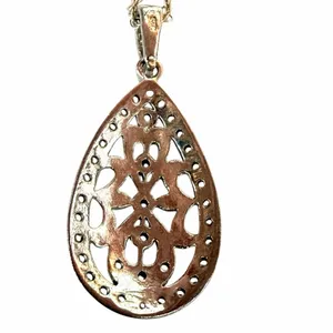 Clear Stone Teardrop Filigree Pendant Necklace thumbnail 10