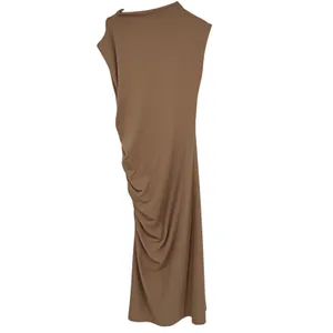 Anthropologie Maya Ruched Cowl‎ Neck Midi Dress Tan Brown Womens Size L thumbnail 2
