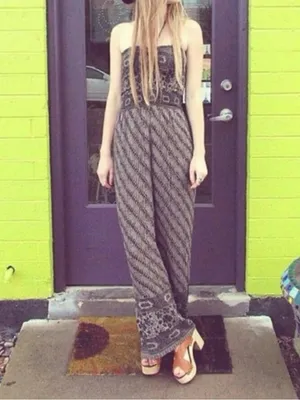 Free People Vintage Boho Jumpsuit Pantsuit Strapless Halter Medium Wide Leg thumbnail 10