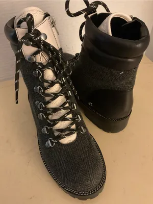 Coach women gray tweed black leather combat boots US 6 thumbnail 1