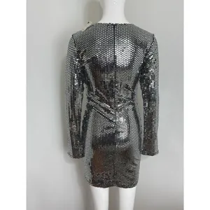 Women’s Silver Sequin Mini Dress Long Sleeve Bodycon Club Cocktail Size M NWT thumbnail 5