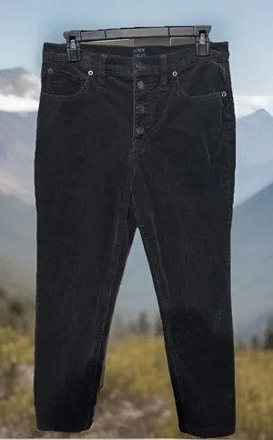 J.Crew Pants‎ Womens Size 29 Black Corduroy 9" High-Rise Skinny Button Fly thumbnail 1