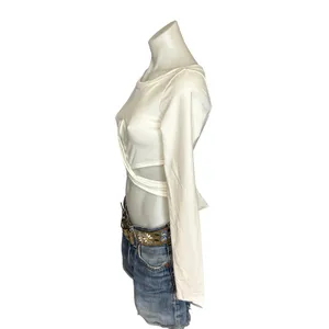 Lovers + Friends White Wrap Crop Top XS Waist Tie Long Sleeve Cut Out $105 NEW thumbnail 5