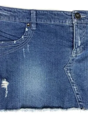 🌸Y2K Hang Ten Blue Distressed Denim Mini Skirt Frayed Hem Logo Button Size 5 thumbnail 4