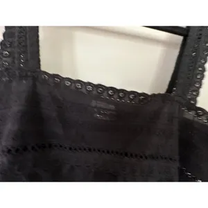 dee elly Babydoll Black Eyelet Square Neck 100% Cotton Cropped Tank Women's Sz S thumbnail 4