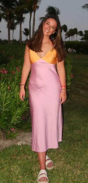 Color Block Satin Midi Dress thumbnail 1