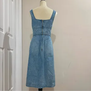 La Vie Rebecca Taylor Drapey Denim Cut-Out Dress in Forget Me Not thumbnail 3