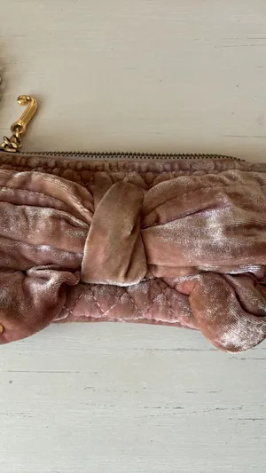 Y2k pink velour velvet quilted wristlet gold hardware thumbnail 3