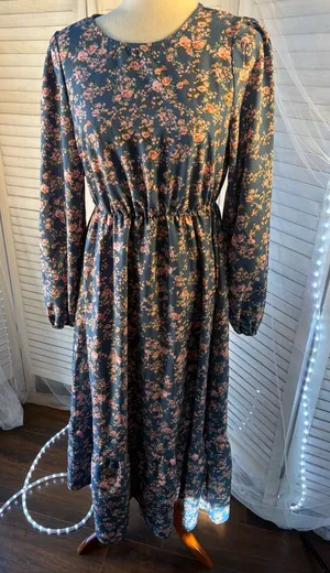 Source Unknown Navy Maxi Dress with Pink Floral Print thumbnail 1