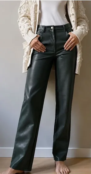 Aritzia Wilfred Melina Vegan Leather Pants Women Sz 2 Deep Green High Rise Straight thumbnail 1