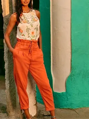 Free People Margate Pleated Trouser Pants Bird of Paradise Orange Size S thumbnail 3