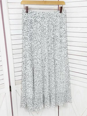 WD.NY Pleated Polka Dot Maxi Skirt White Black Small Long Chiffon Elastic Waist thumbnail 9