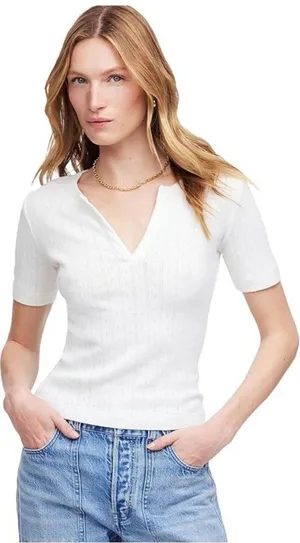NWT Madewell Pointelle Notch Neck Tee in White - Size: Large thumbnail 1
