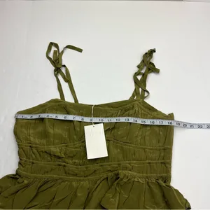 Ulla Johnson Nora Tie Shoulder‎ Silk Peplum Top Size 12 Olive Green Milkmaid NEW thumbnail 8