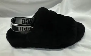 UGG Fluff Yeah Slide Womens 8 Sheepskin Slip On Slide Slippers Black Cozy thumbnail 1