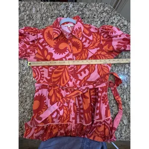 Kings Road Belted Tiered‎ Mini Dress Block Print Pink Red Size Small Shirtdress thumbnail 9