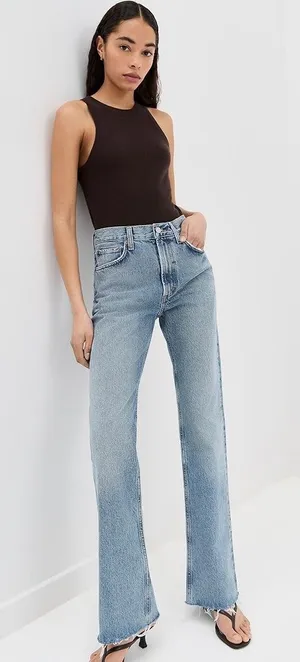 Agolde Leena Baby Flare Raw Hem Jeans Women’s 28 Blue thumbnail 1