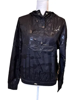 TLF Privy Anorak Jacket Womens XS Black Camo Hooded Lightweight Pullover NWT‎ thumbnail 1