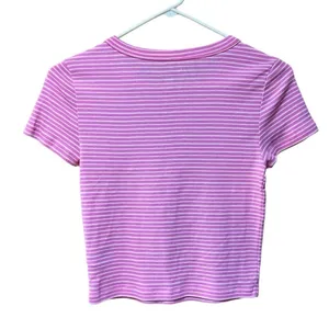 American Eagle Pink Striped Cropped Tee Medium thumbnail 3