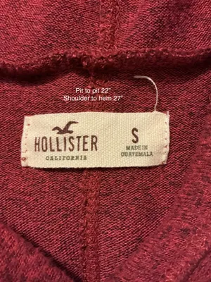 Hollister Red Soft V-Neck Hoodie Top with Sleeve Stripes - Size S thumbnail 3