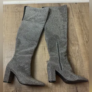 Gianni Bini Woman’s 7 Queen-Bee Size 6M 6 Silver Rhinestone‎ Over-the-Knee Boots thumbnail 1
