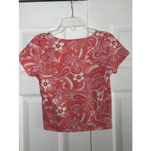 Hollister Retro Floral Baby Tee Womens Size S‎ Pink Psychedelic Y2K Cotton Top thumbnail 2