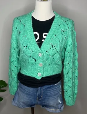 Nasty Gal - Mint Green V-Neck Cropped Cardigan thumbnail 1