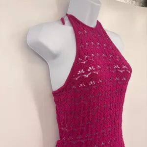 Future Collective Alani Noelle Crochet Halter Maxi Dress L Magenta Y2K Festival thumbnail 5