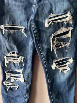 American Eagle Distressed Patched Curvy Super Hi Rise Jeggings Size 8 thumbnail 2