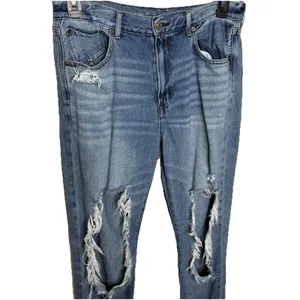 American Eagle Hi-Rise Girlfriend Jeans Destroyed Crop Cotton Denim Blue Size 12 thumbnail 2