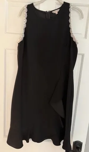 Nanette Lepore 12 Dress Sleeveless Lace Trim Cascading Front Ruffle Flared Hem thumbnail 1