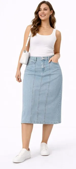 NWT Levi Strauss Signature Women's Vintage 95 Seamed Denim Midi Skirt‎ Size S thumbnail 1