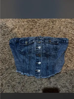 SHEIN Light Blue Denim Strapless Corset Top thumbnail 3