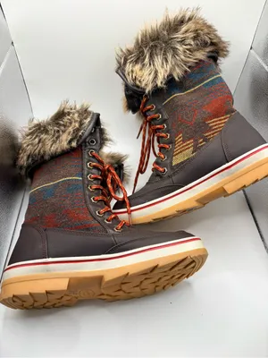 Faux Fur-Trimmed Brown Patterned Women's Winter Boots thumbnail 2