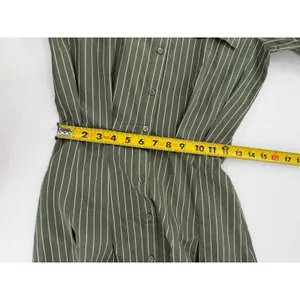 ASOS Shirt Dress Olive Green Pinstripe Maxi SZ 0 Safari Scandi Utility Military thumbnail 14
