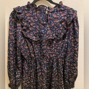 Bohme Modest Long Sleeve Smocked Floral Ruffle Midi Dress Size M thumbnail 10