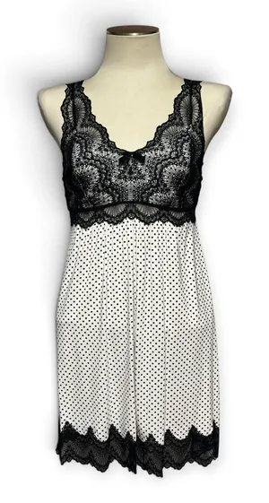 Soma Sleeveless Lace Sleep Nightgown Nightie Polka Dot Black White Small thumbnail 1