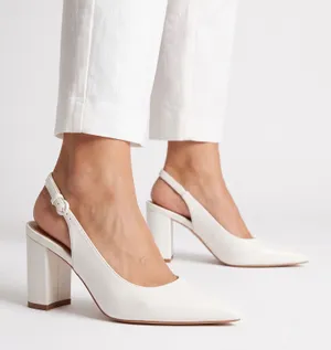 Unbranded Slingback Heels Womens 8 Pointed Toe White Block Heel Good thumbnail 1