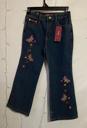Girls' Dark Blue Embroidered Dragonfly Jeans thumbnail 1