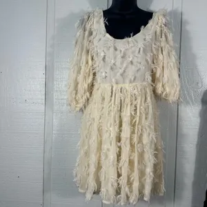 SISTER JANE Sparkle Faux Feather White Skater Mini Dress Size XS NWT thumbnail 4