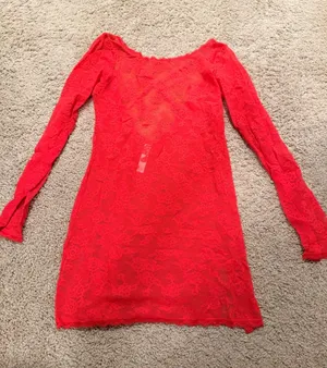 Victoria's Secret Hot Pink Lace Long-Sleeve Bodycon Dress thumbnail 1